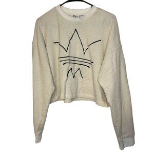 Vintage 90s Adidas Cropped Crewneck R.Y.V. Off White Logo Sweatshirt Sz L